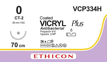 Vicryl Plus sutur 0, VCP334H, CT-2 needle, 70 cm purple
