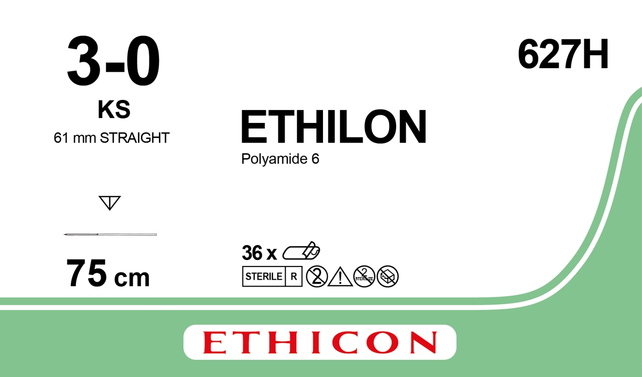 Ethilon suture 3-0, 627H, KS 60 straight cutting needle, 75 cm black