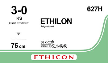Ethilon sutur 3-0, 627H, KS 60 straight cutting needle, 75 cm black