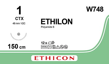 Ethilon sutur 1, W748, CTX needle, loop, 150 cm black