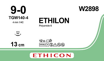 Ethilon sutur 9-0, W2898, V100-3 needle, 13 cm black