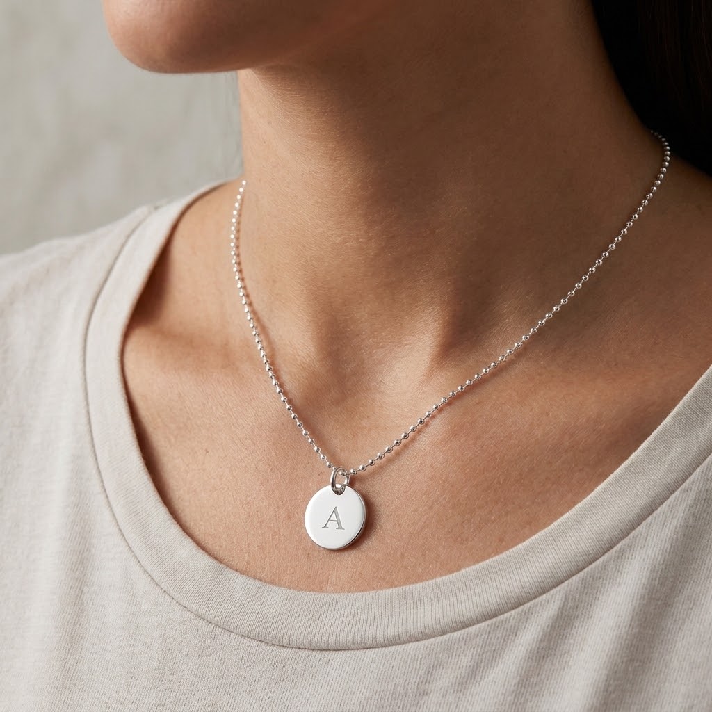 Coin, Bokstavshalsband med gravyr- Silver - 4