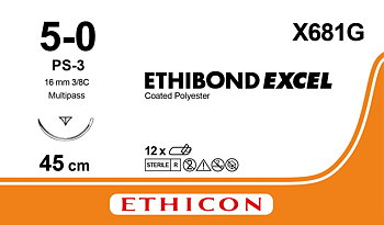 Ethibond suture 5-0,  X681G, PS-3 needle, 45 cm green