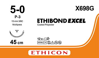 Ethibond suture 5-0, x698G, P-3 PRIME needle, 45 cm green