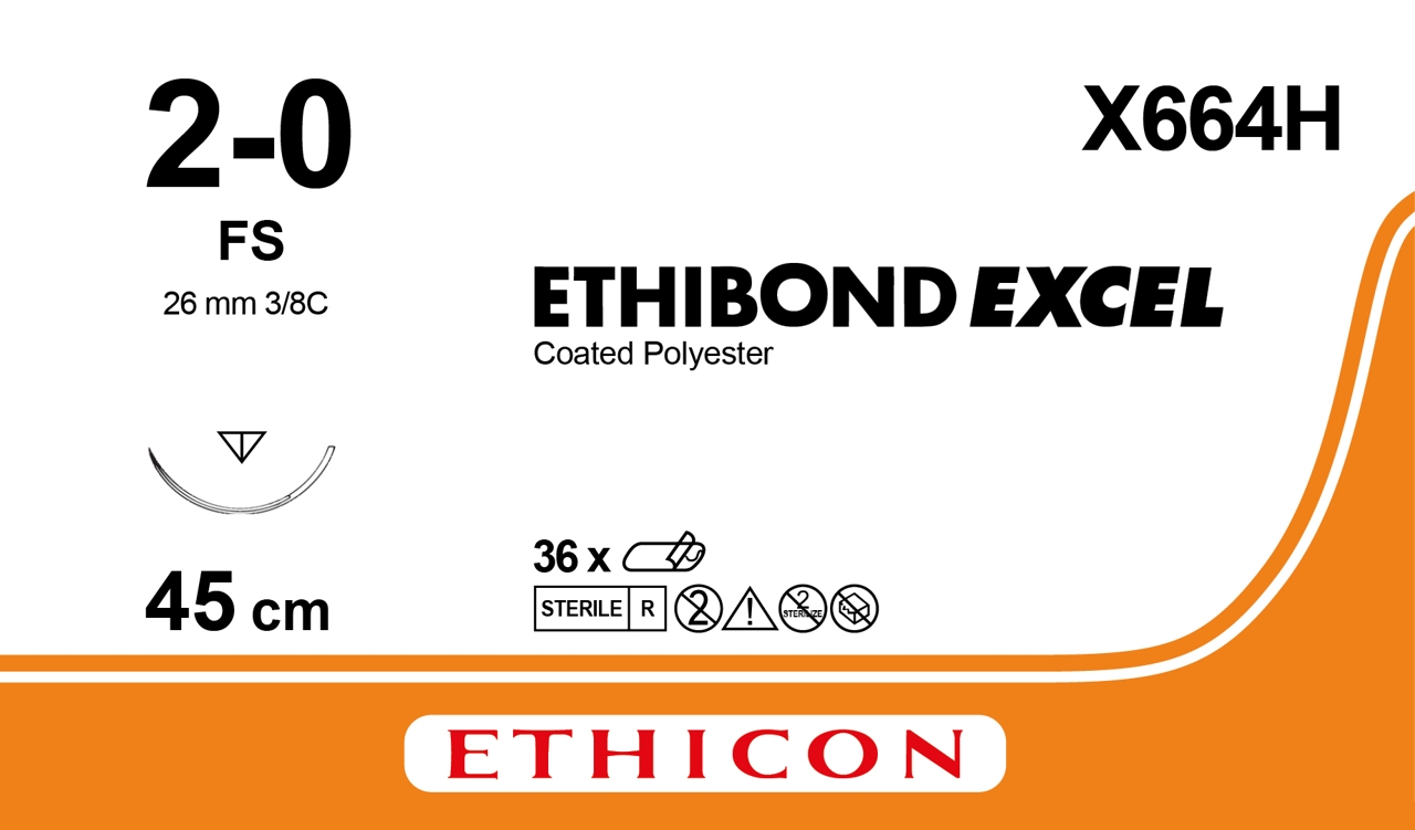 Ethibond suture  2-0, X664H, FS needle, 45 cm green