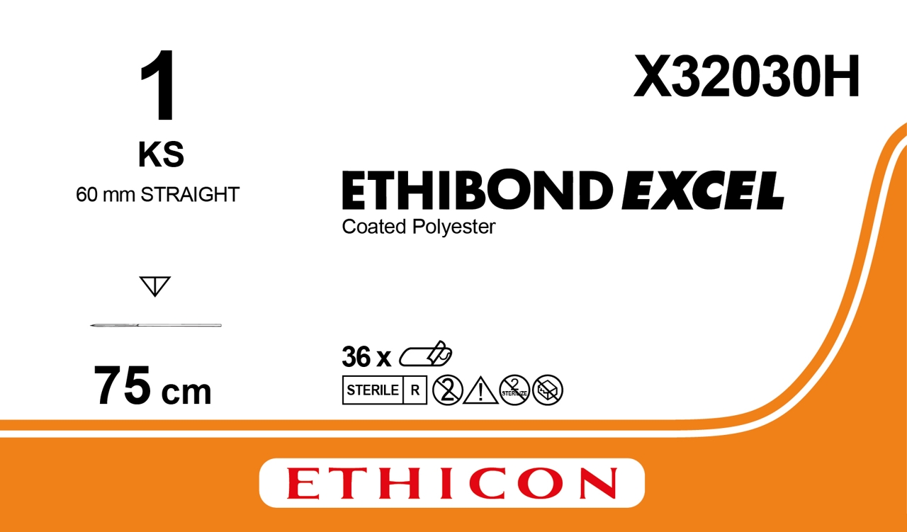Ethibond suture 1, X32030H, KS 60 straight needle, 75 cm green