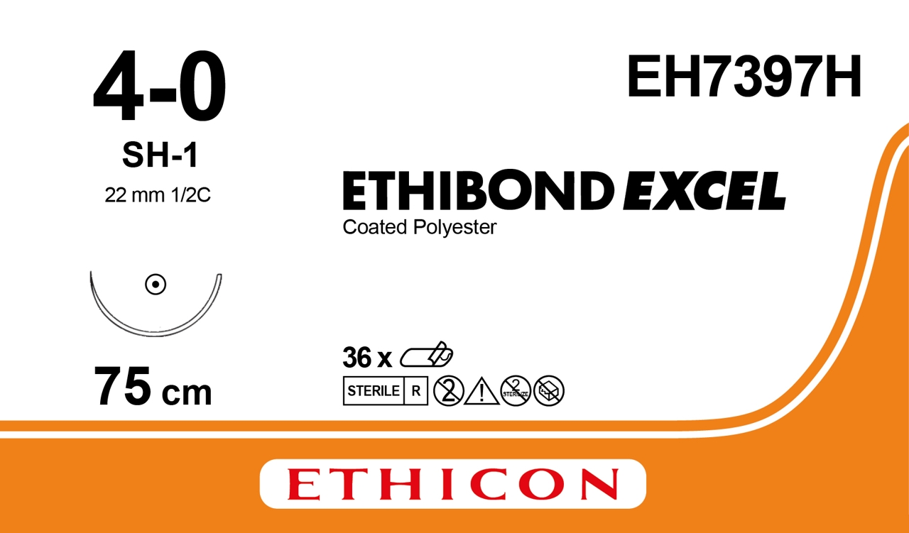 Ethibond suture 4-0, EH7397H, SH-1 needle, 75 cm green