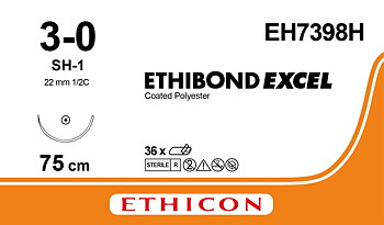 Ethibond suture 3-0, EH7398H, SH-1 needle, 75 cm green