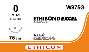 Ethibond suture 0, W975G, MH-1 needle, 75 cm green