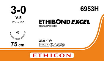 Ethibond suture 3-0, 6953H, V-5 needle, 75 cm green