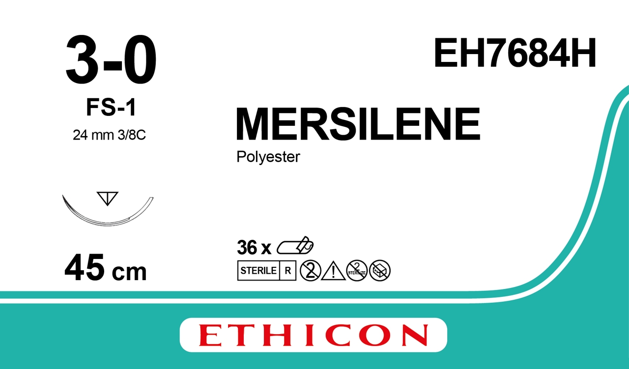 Mersilene suture 3-0, EH7684H, FS-1 needle, 45 cm green