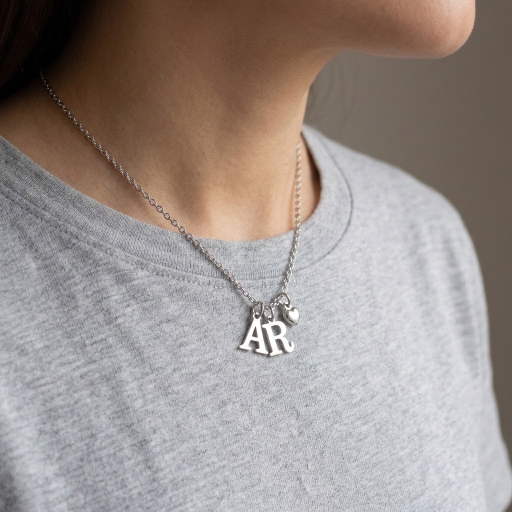 Två bokstäver, Bokstavshalsband - Rostfritt Stål - 2
