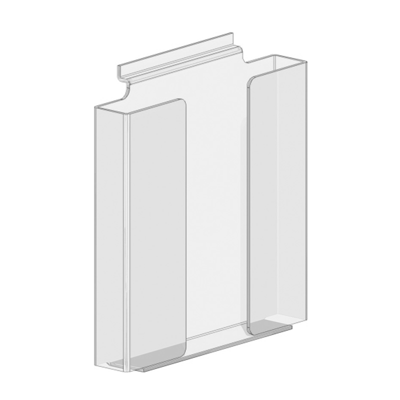 Brosjyrefag T-spor transparent akrylfag for brosjyrer i A6, A5 og A4, beregnet for T-sporede gavler og eksponeringsvegger.