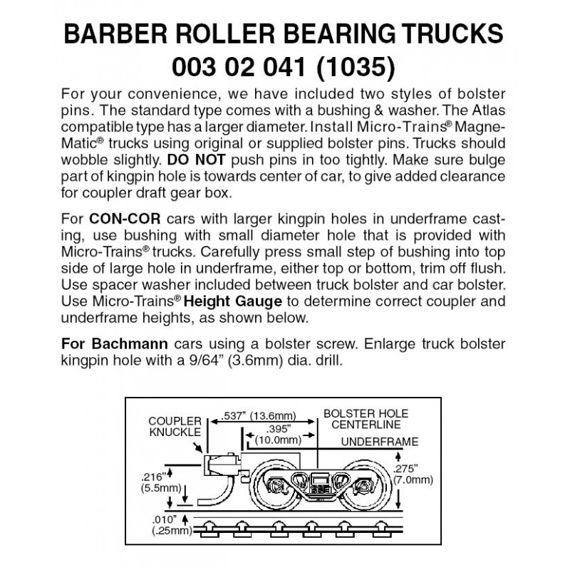 Barber Trucks w/ short ext. couplers 1 pr. (1035)