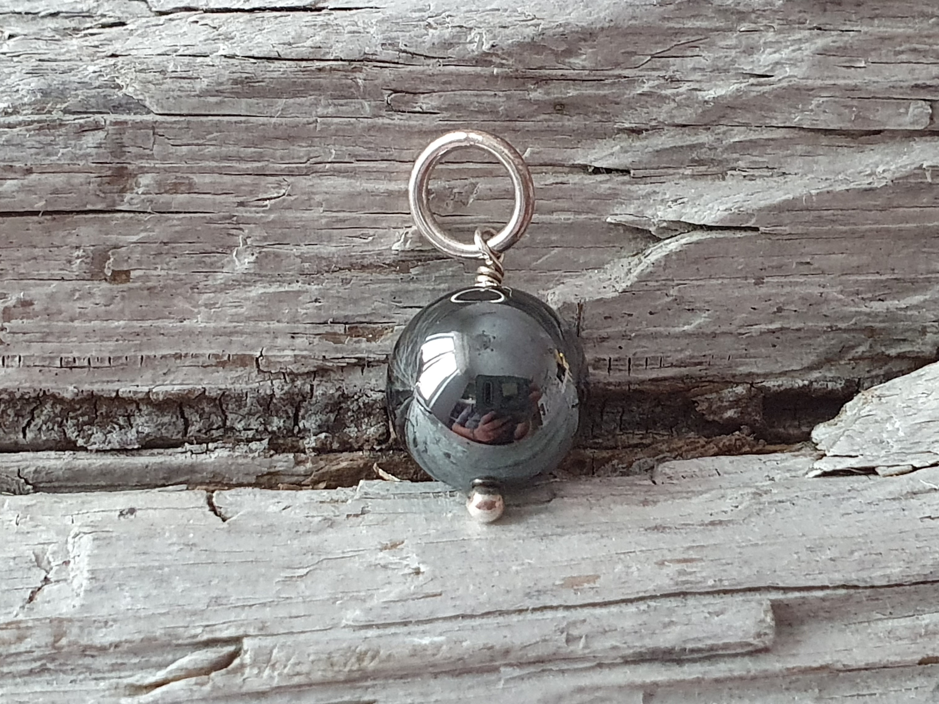 JOD Bubbles: Hematit, kula 12 mm, hänge 925-silver