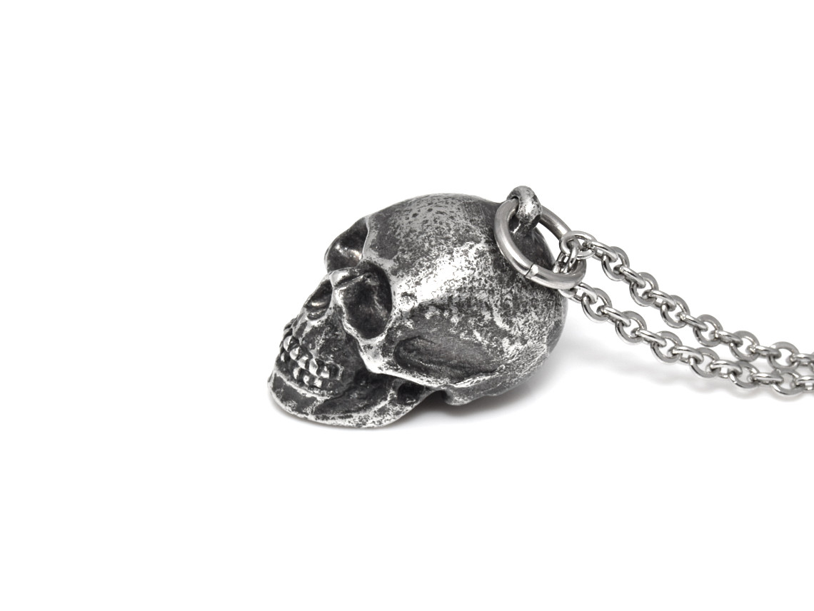 Oxiderad Döskalle Halsband, Goth Smycke i Tenn - 4