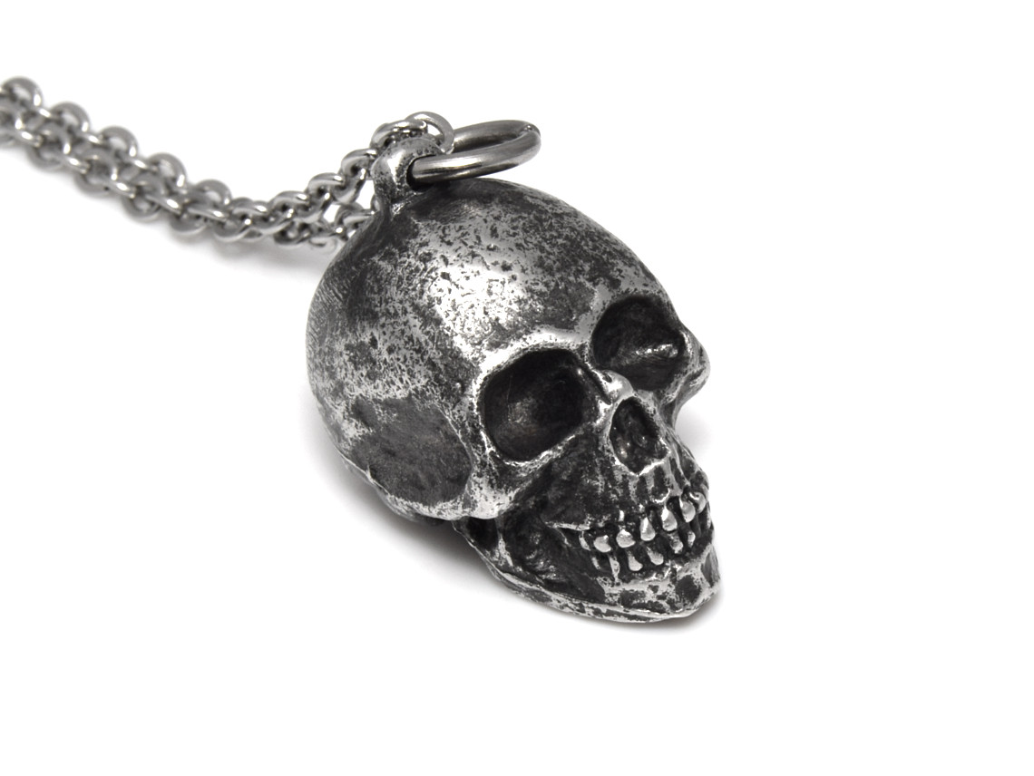 Oxiderad Döskalle Halsband, Goth Smycke i Tenn