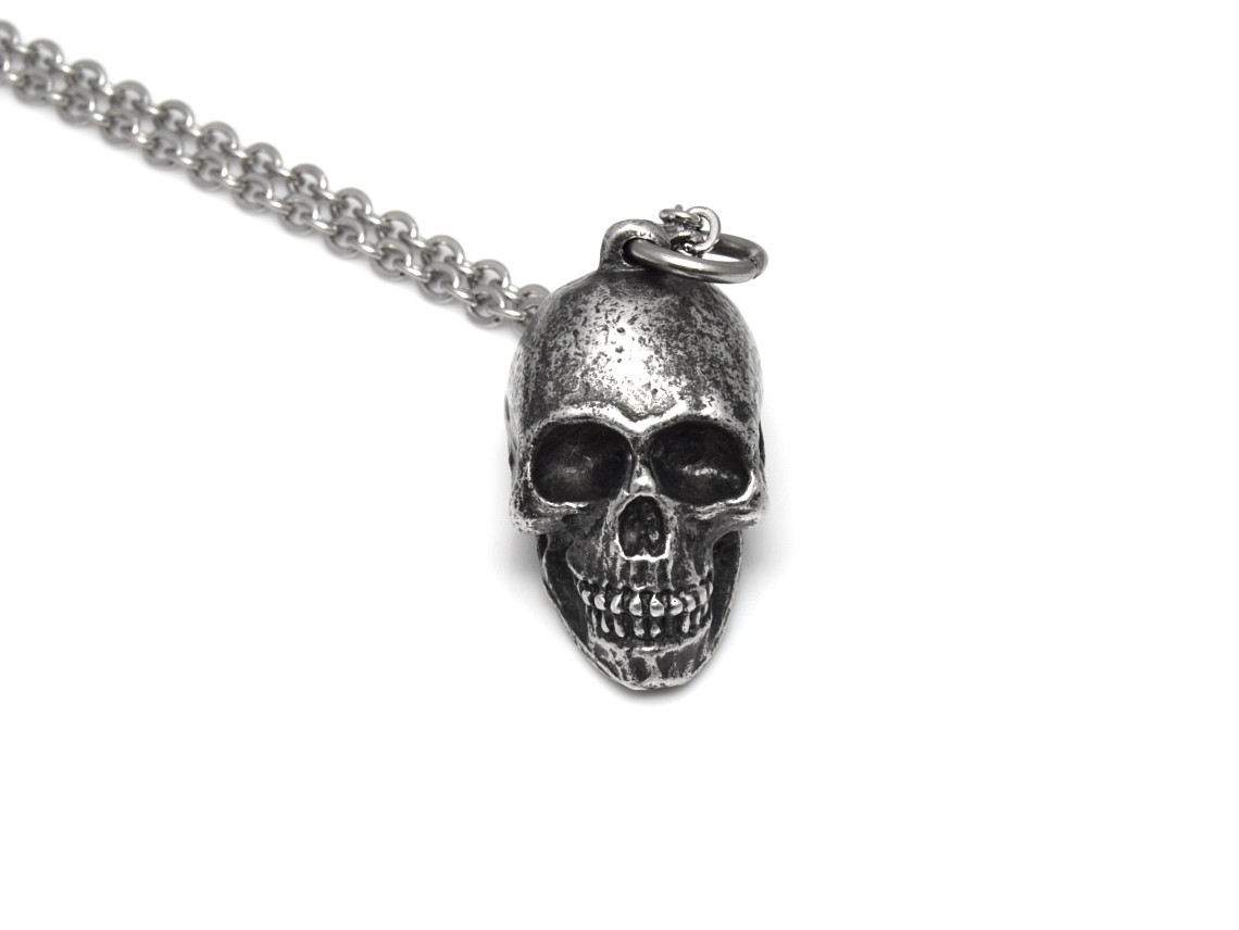 Oxiderad Döskalle Halsband, Goth Smycke i Tenn - 2