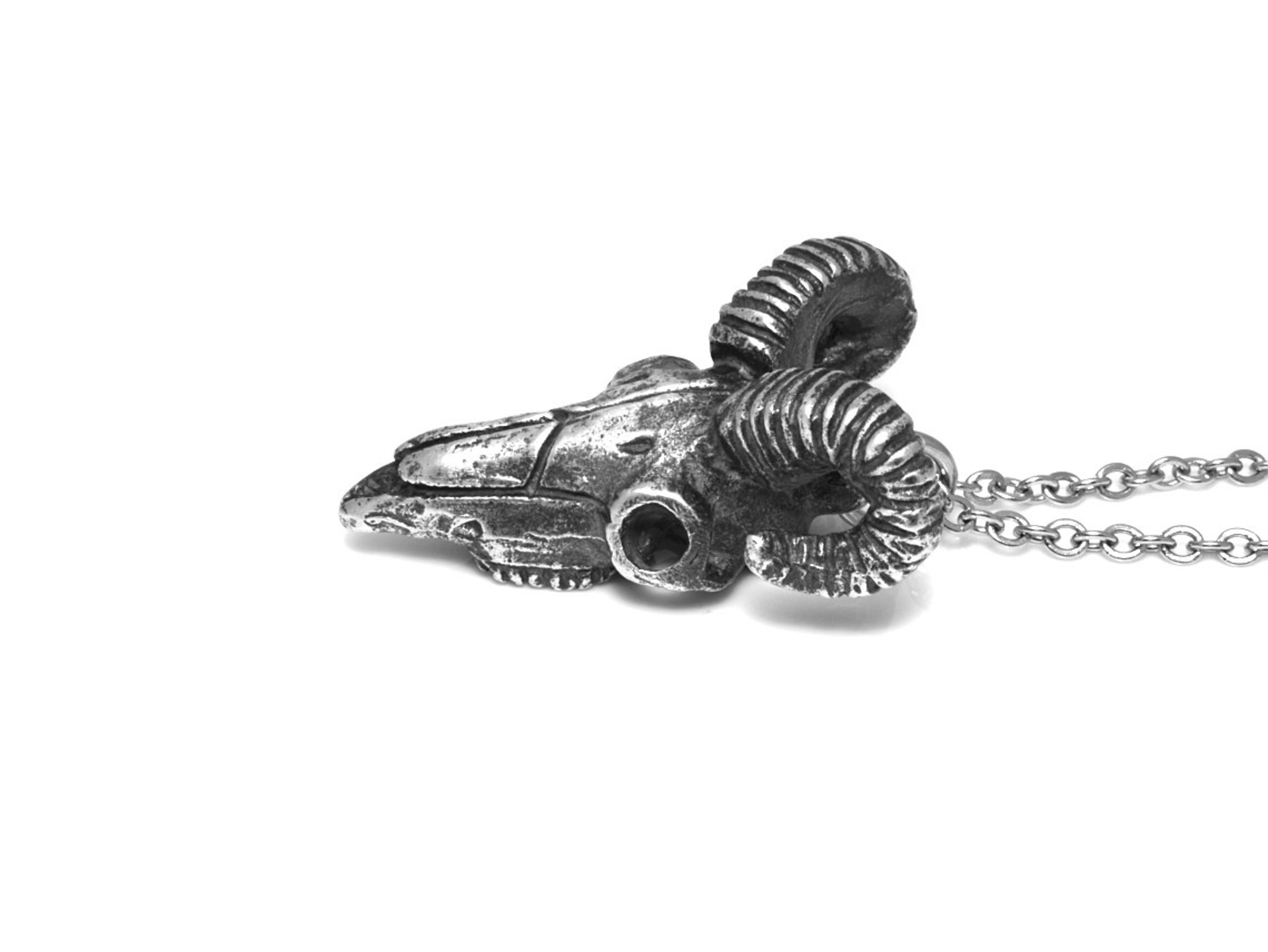 Oxiderad Fårskalle Halsband, Får Döskalle Hänge, Vädur Smycke i Tenn - 3