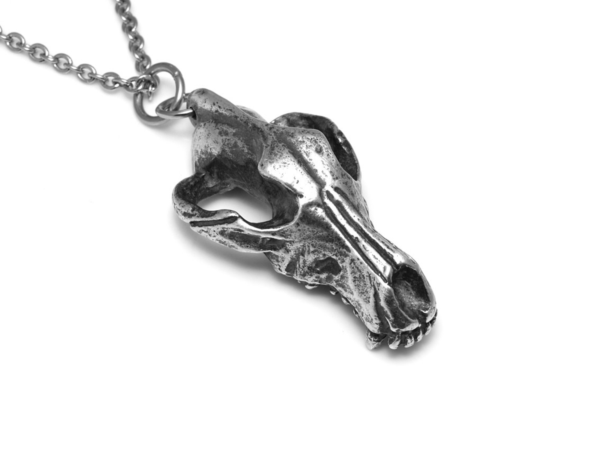 Oxiderad Vargskalle Halsband, Varg Döskalle Hänge, Djurskalle Smycke i Tenn - 3
