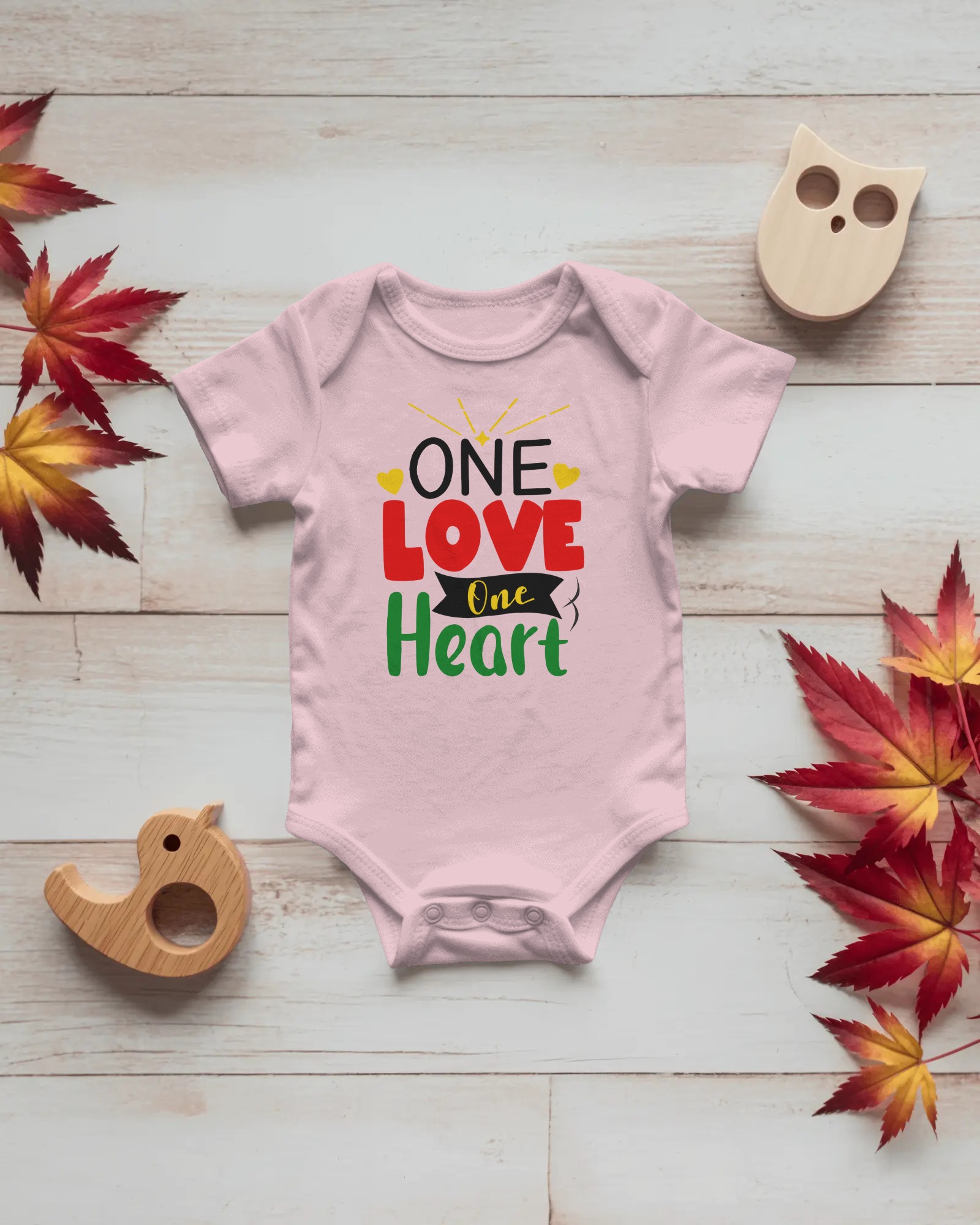 One Love One Heart Baby Bodysuit Pink