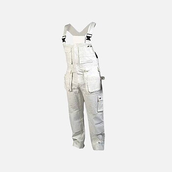 Vit hängslebyxa - 100% Bomull - Många fickor och reglerbara spännen