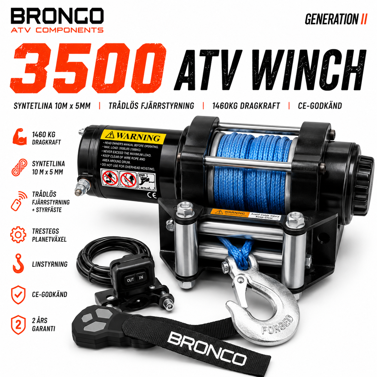 Bronco Generation II 3500 lbs ATV Vinsch med Syntetlina