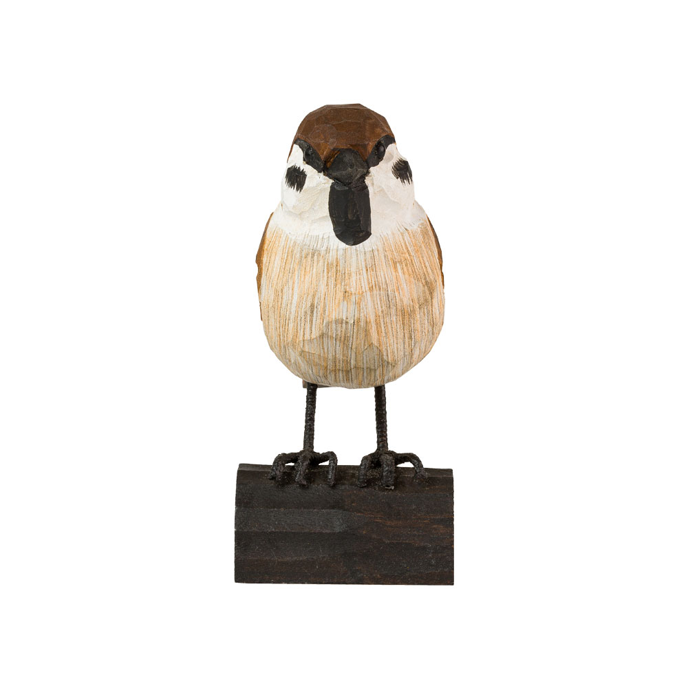 Wood-carved Tree Sparrow figurine