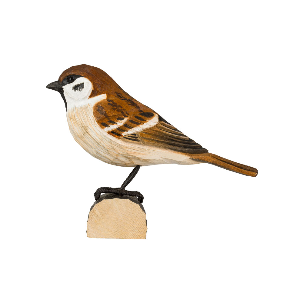Wood-carved Tree Sparrow figurine