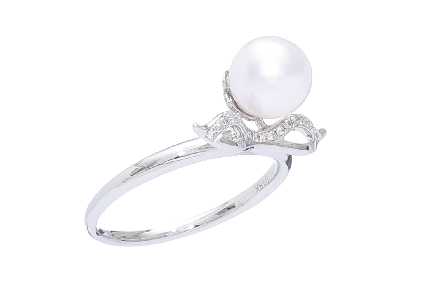 AAA-Kvalitet Akoyapärla set in white gold with diamonds 7-7.5mm - 3