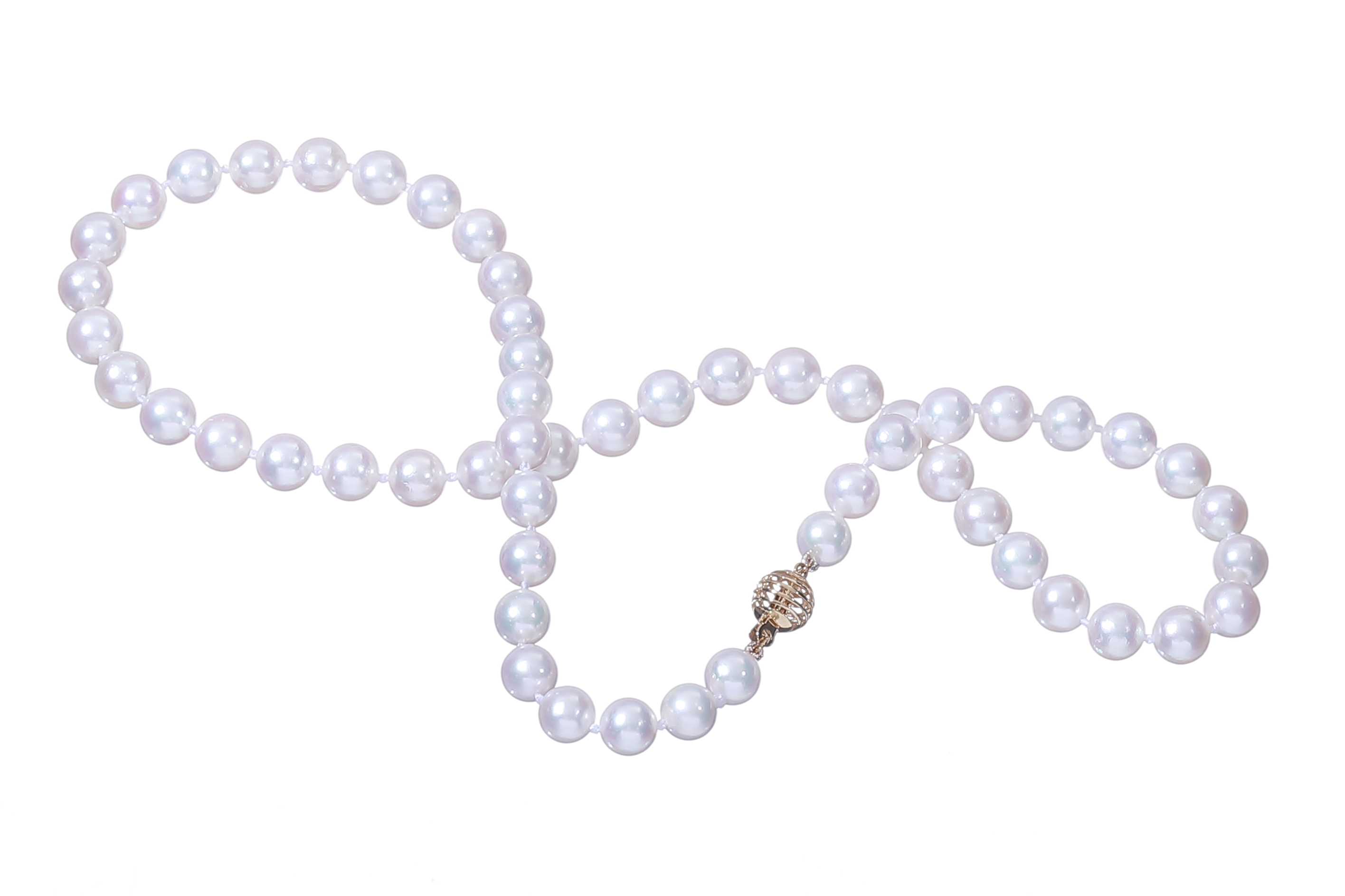 Collana di perle Akoya di qualità AA  da 7-7.5 mm con chiusura in oro - 4