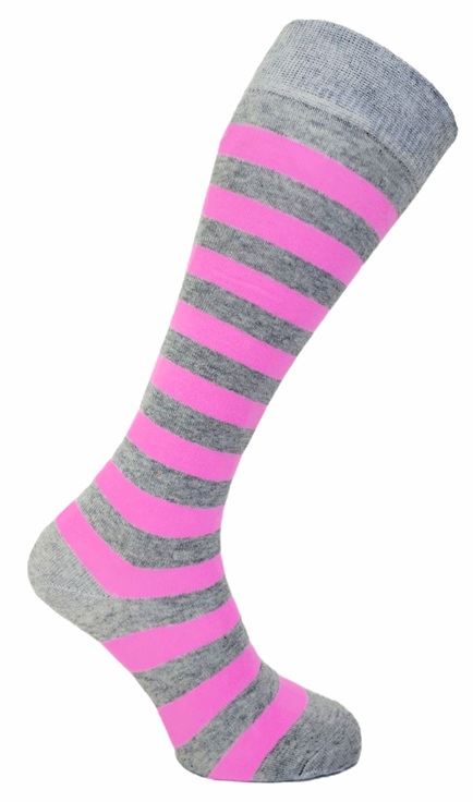 Knästrumpor Pink and Grey Thick Stripe
