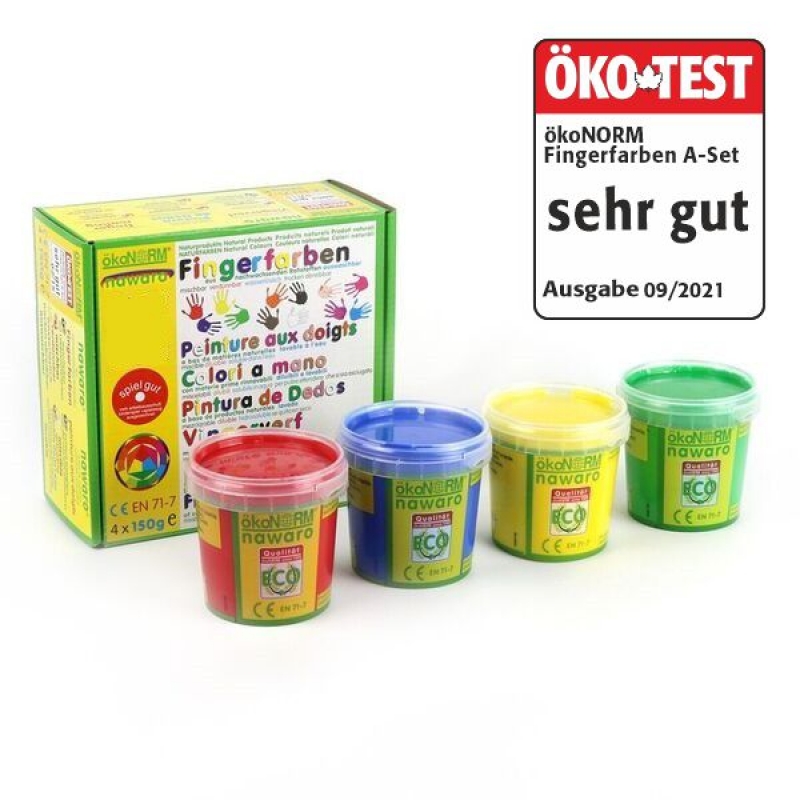 4 burkar med fingerfärg i olika färger
