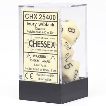 Chessex Opaque Polyhedral 7-Die Sets - Ivory w/black