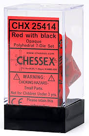 Chessex Opaque Polyhedral 7-Die Sets - Red w/black