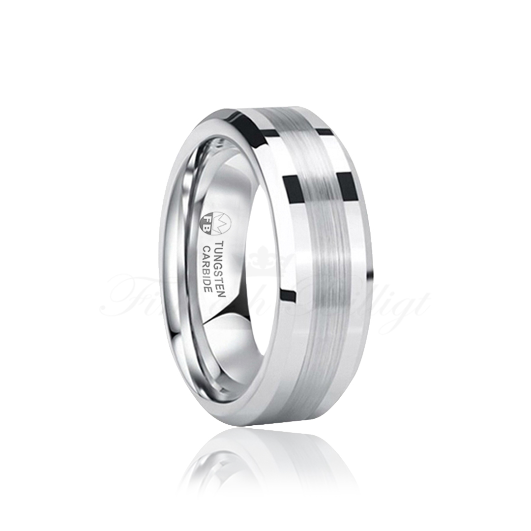 Ring FB1000 Pink - Design Tungsten Silver Stripe Pink Stones - 2