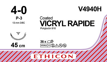 Vicryl Rapide sutur 4-0, V4940H, P-3 needle, 45 cm undyed