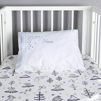Örngott eko percale vagn/vagga vit spets Blomranka namn