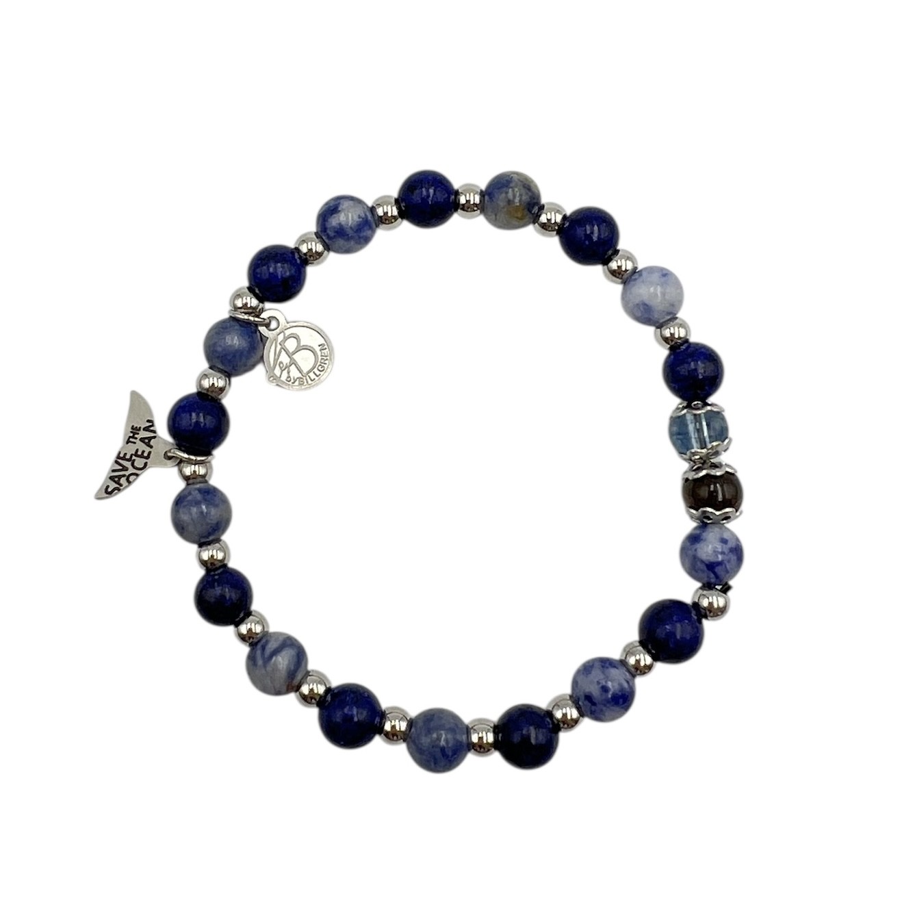 Armband "Save the Ocean" blått med ståldetaljer 