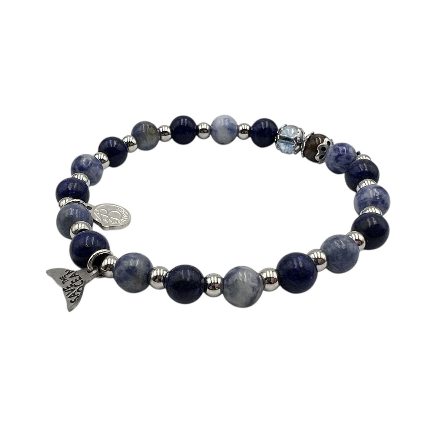 Armband "Save the Ocean" blått med ståldetaljer 