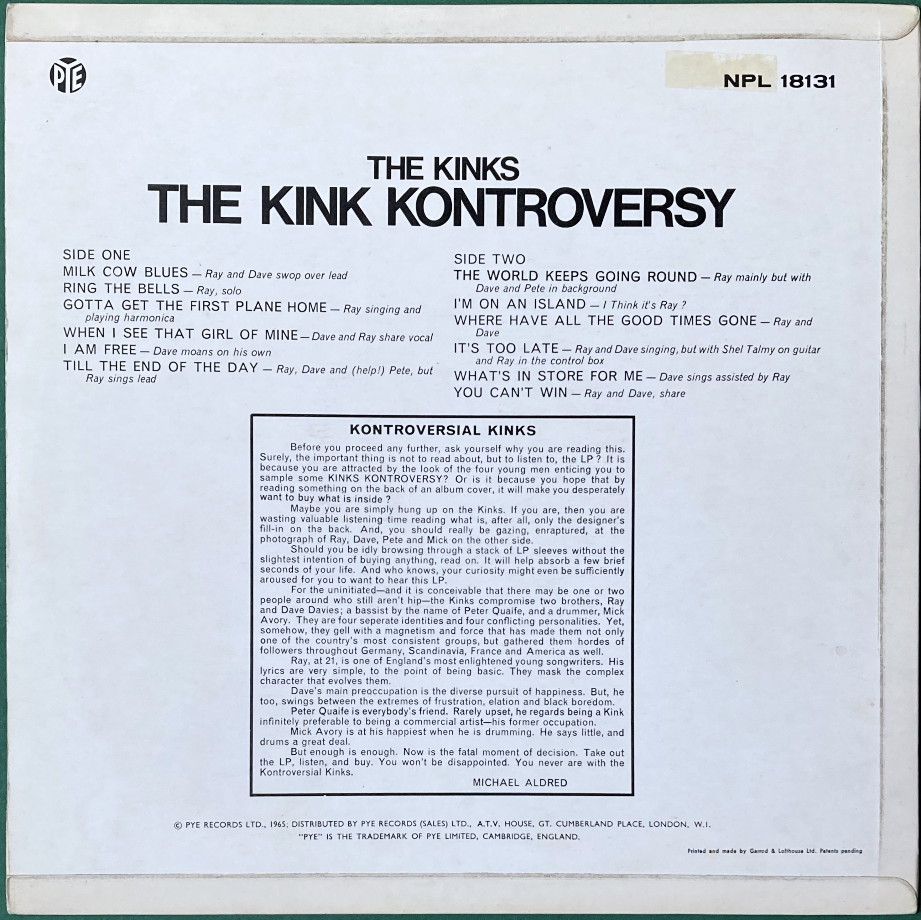 KINKS - Kink kontroversy UK-orig Stereo Export LP 1965 - 2