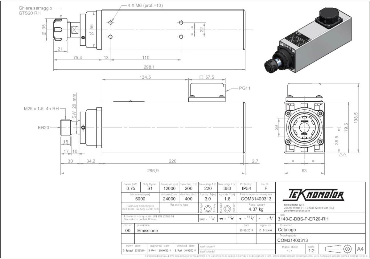 Spindelmotor ER20-0.7KW 10000 - 24000 rpm - 2