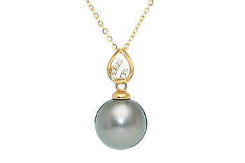 Perlenanhänger-Tahiti in Gold mit 9–10 mm großen Diamanten 