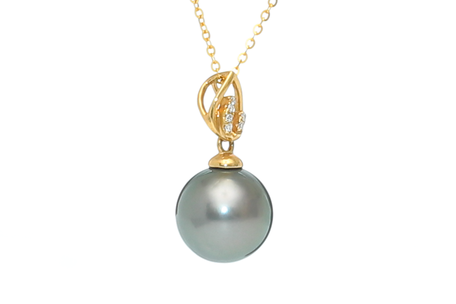Perlenanhänger-Tahiti in Gold mit 9–10 mm großen Diamanten  - 3