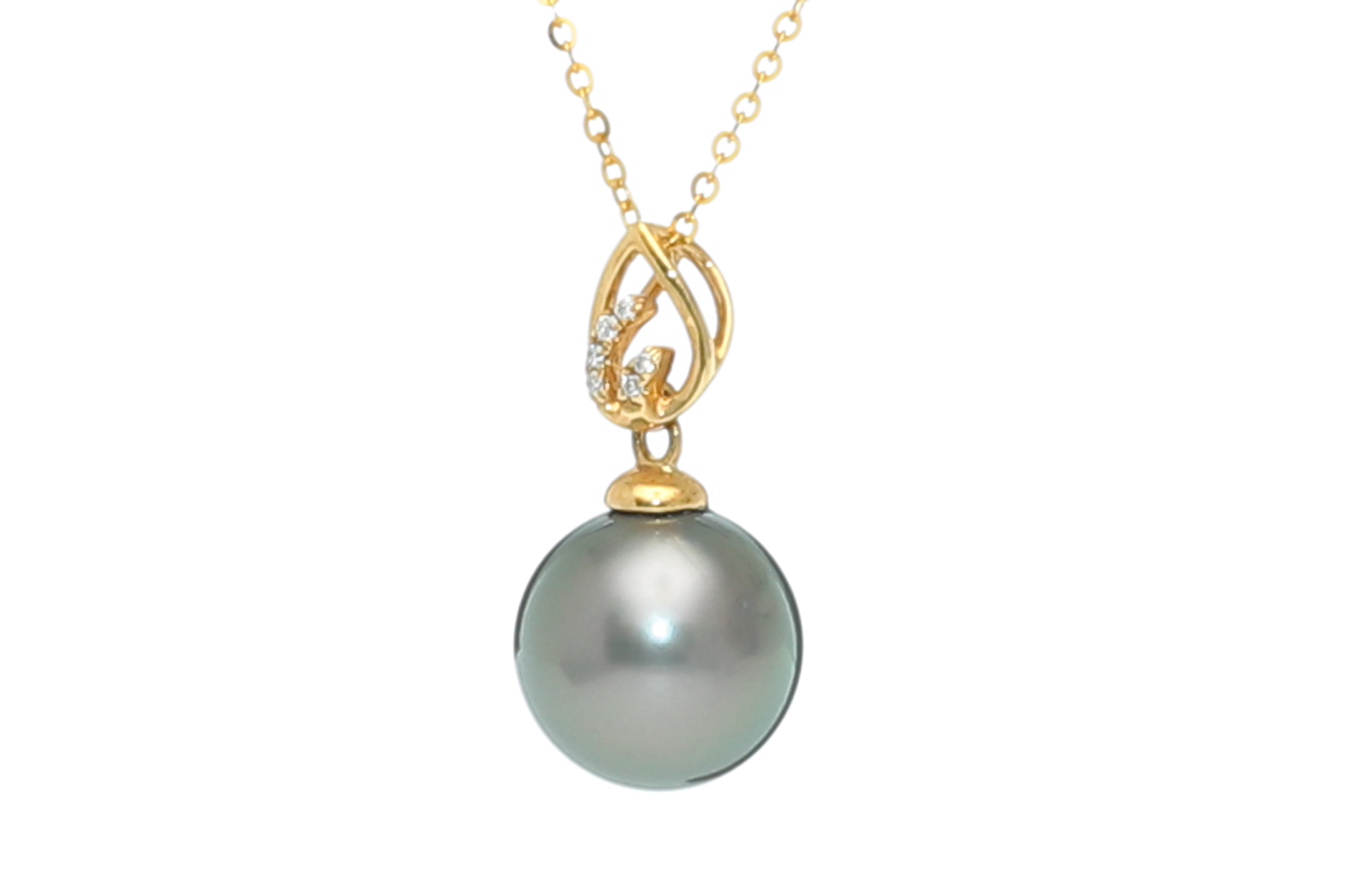 Perlenanhänger-Tahiti in Gold mit 9–10 mm großen Diamanten  - 2