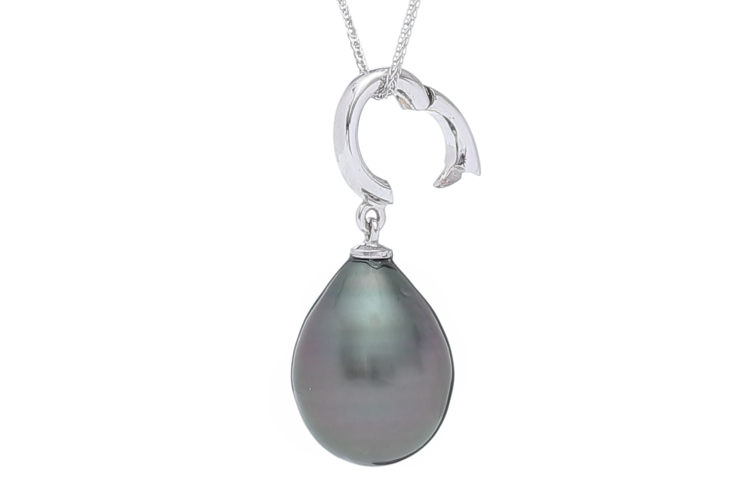Colgante con perla de Tahiti en forma de gota en montura de oro blanco 18k - 4