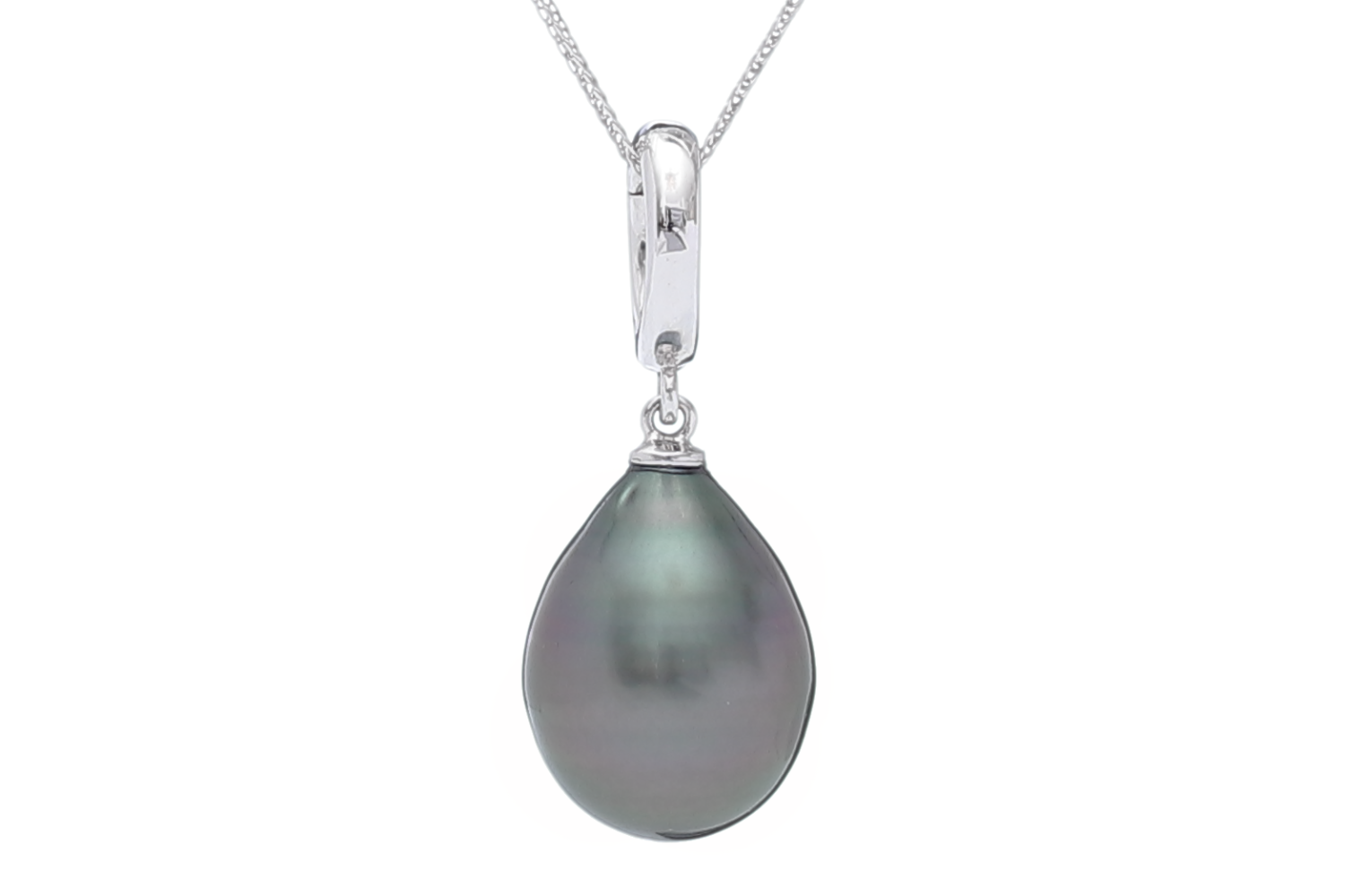 Colgante con perla de Tahiti en forma de gota en montura de oro blanco 18k