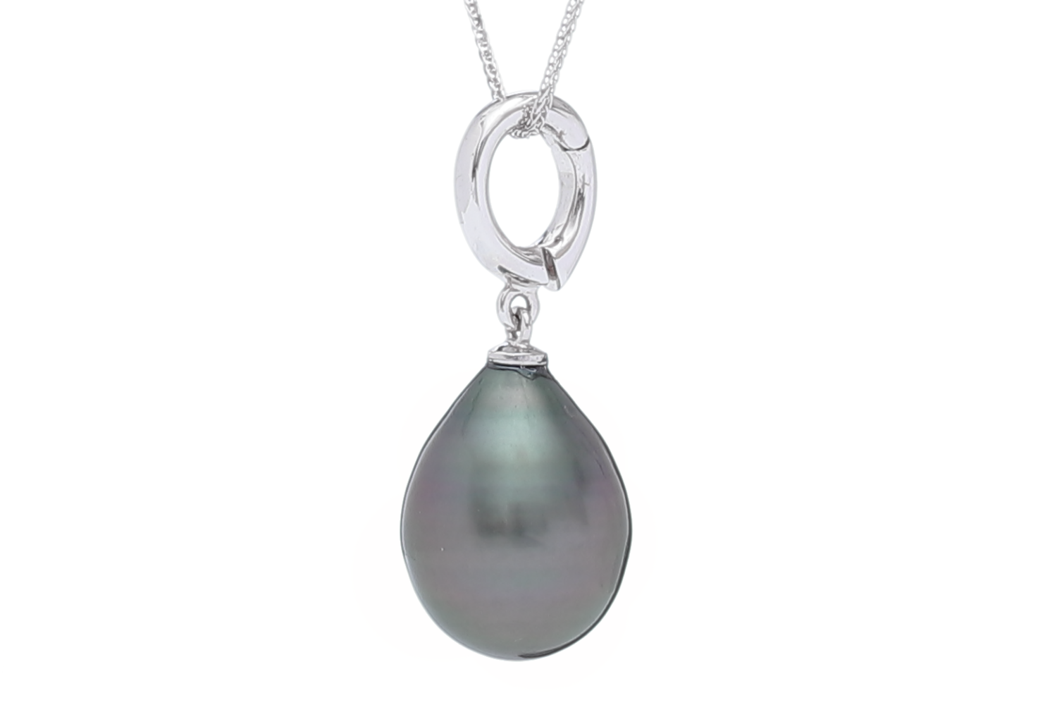 Colgante con perla de Tahiti en forma de gota en montura de oro blanco 18k - 2
