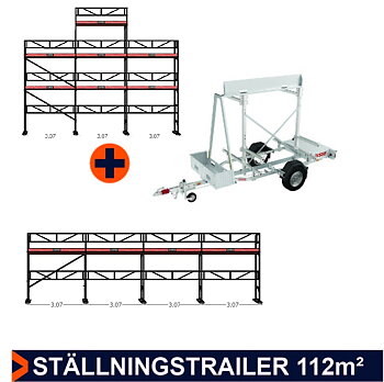 Paket 5 Ställningar 9x6 + gaveltopp + 12x4m + trailer 