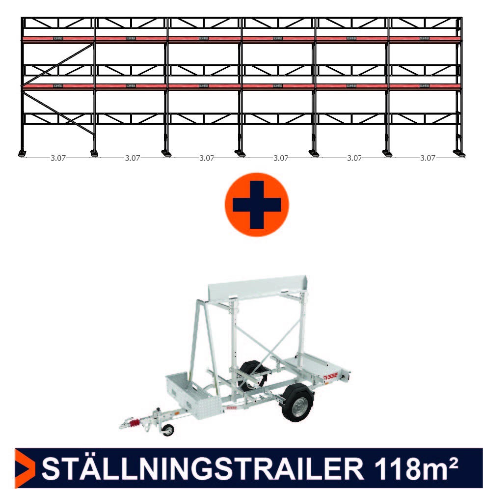 Pakkaus 4 Rakennustelineet 18x6m + perävaunu